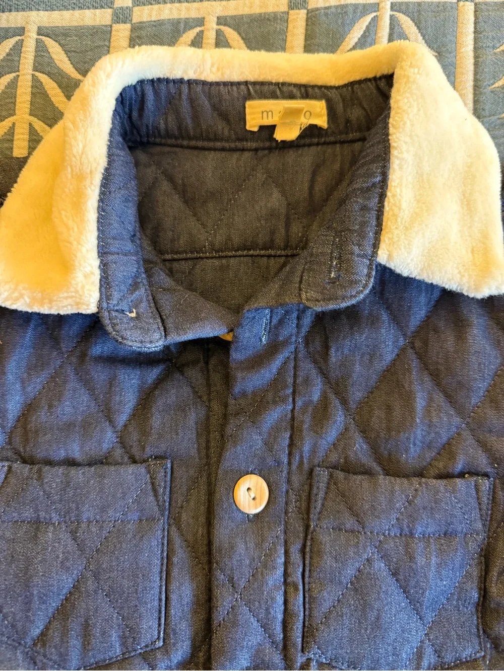 Mabo sz 6/7 EUC Navy Quilted Puffer Jacket with Cream Faux-Sherpa Collar